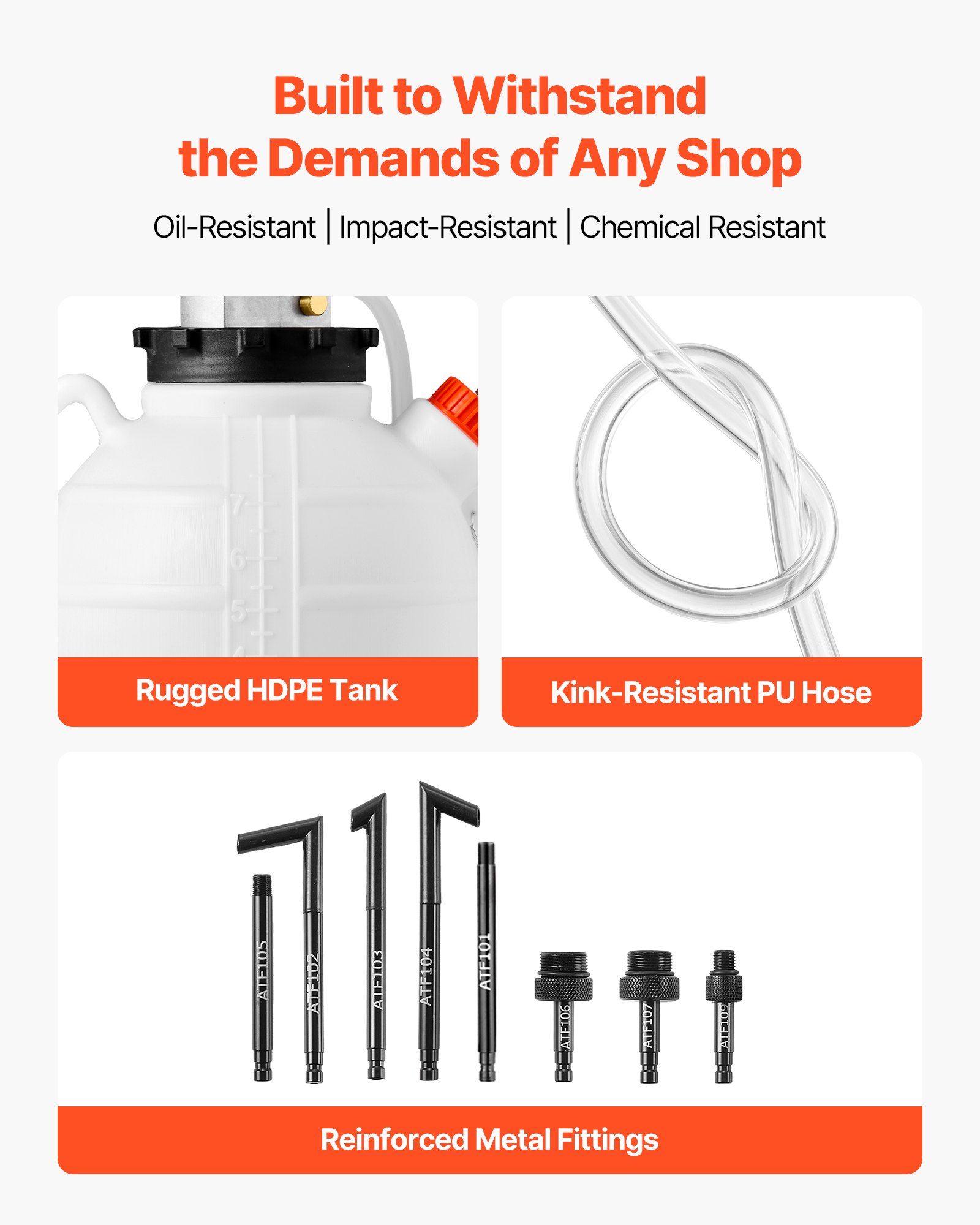 VEVOR versnellingsbakoliepomp, 7,5 liter inhoud, handmatige ATF-olievuller met 8 ATF-adapters en 120 cm uitlaat, olieafzuigpomp met HDPE-tank voor auto's en grasmaaiers