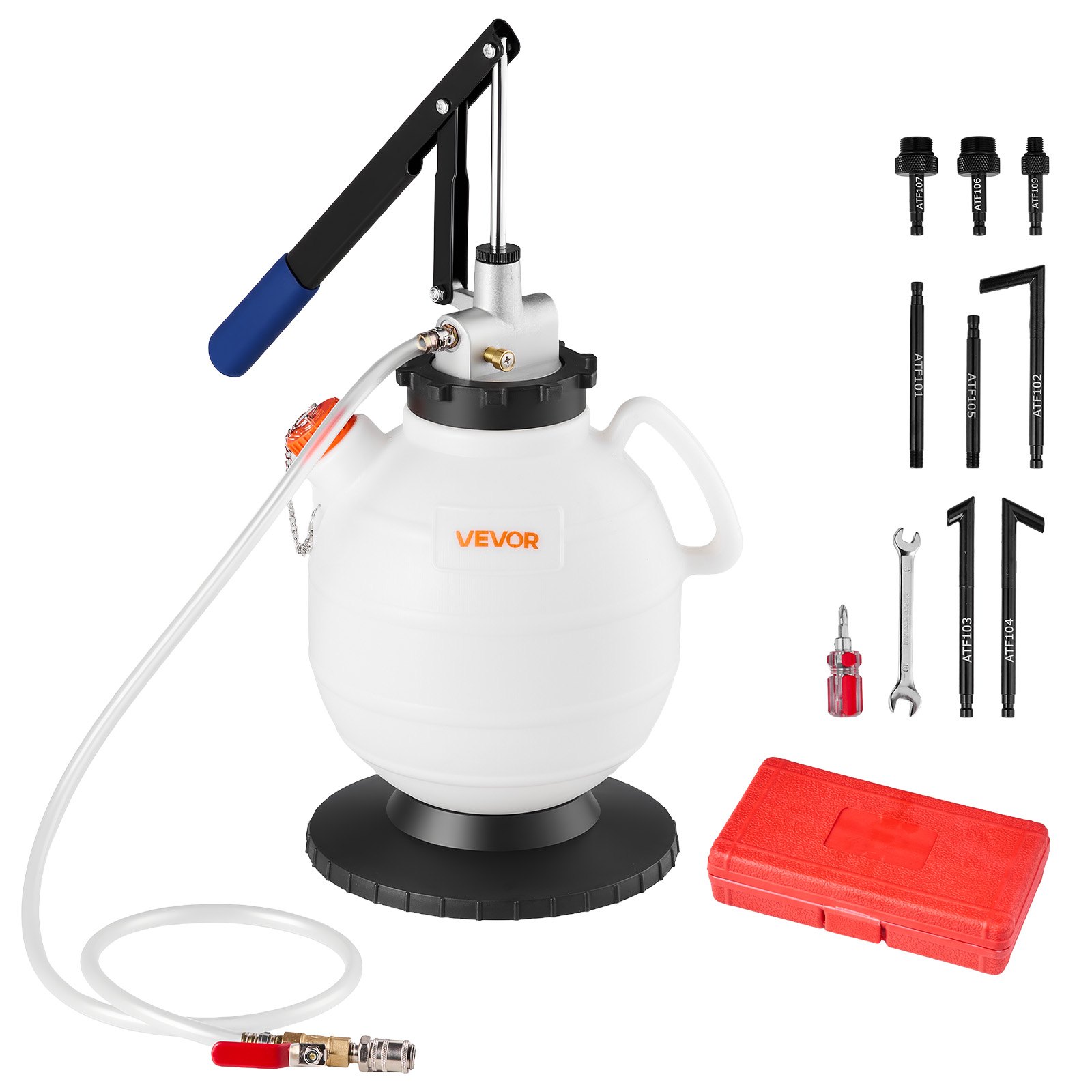 VEVOR versnellingsbakoliepomp, 7,5 liter inhoud, handmatige ATF-olievuller met 8 ATF-adapters en 120 cm uitlaat, olieafzuigpomp met HDPE-tank voor auto's en grasmaaiers