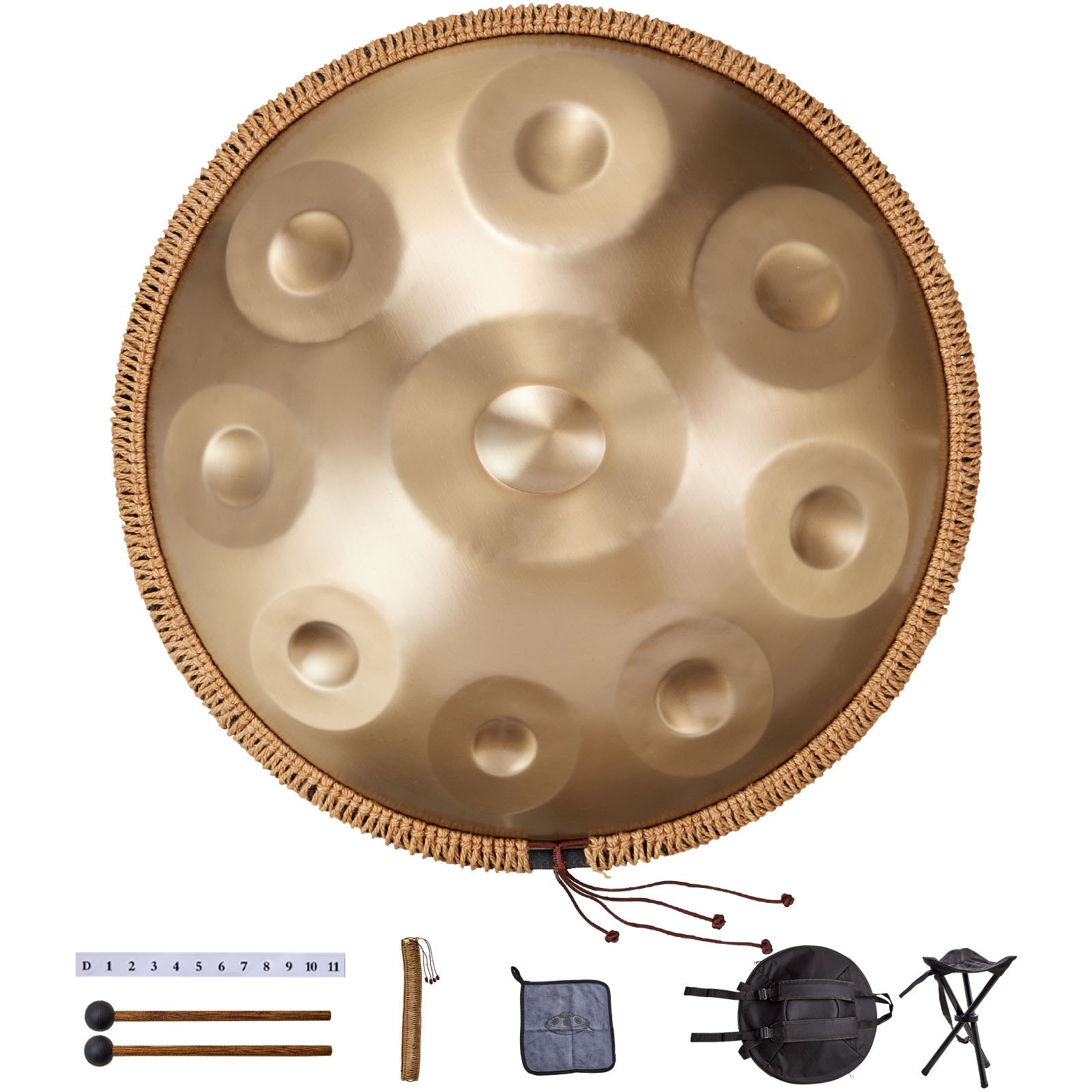 VEVOR Handpan Drum, 55 cm, 9-tonige stalen tongtrommel, 432 Hz, D mineur, met geweven randbescherming, 2 mallets en draagtas, kleurecht percussie-instrument voor professionele optredens.