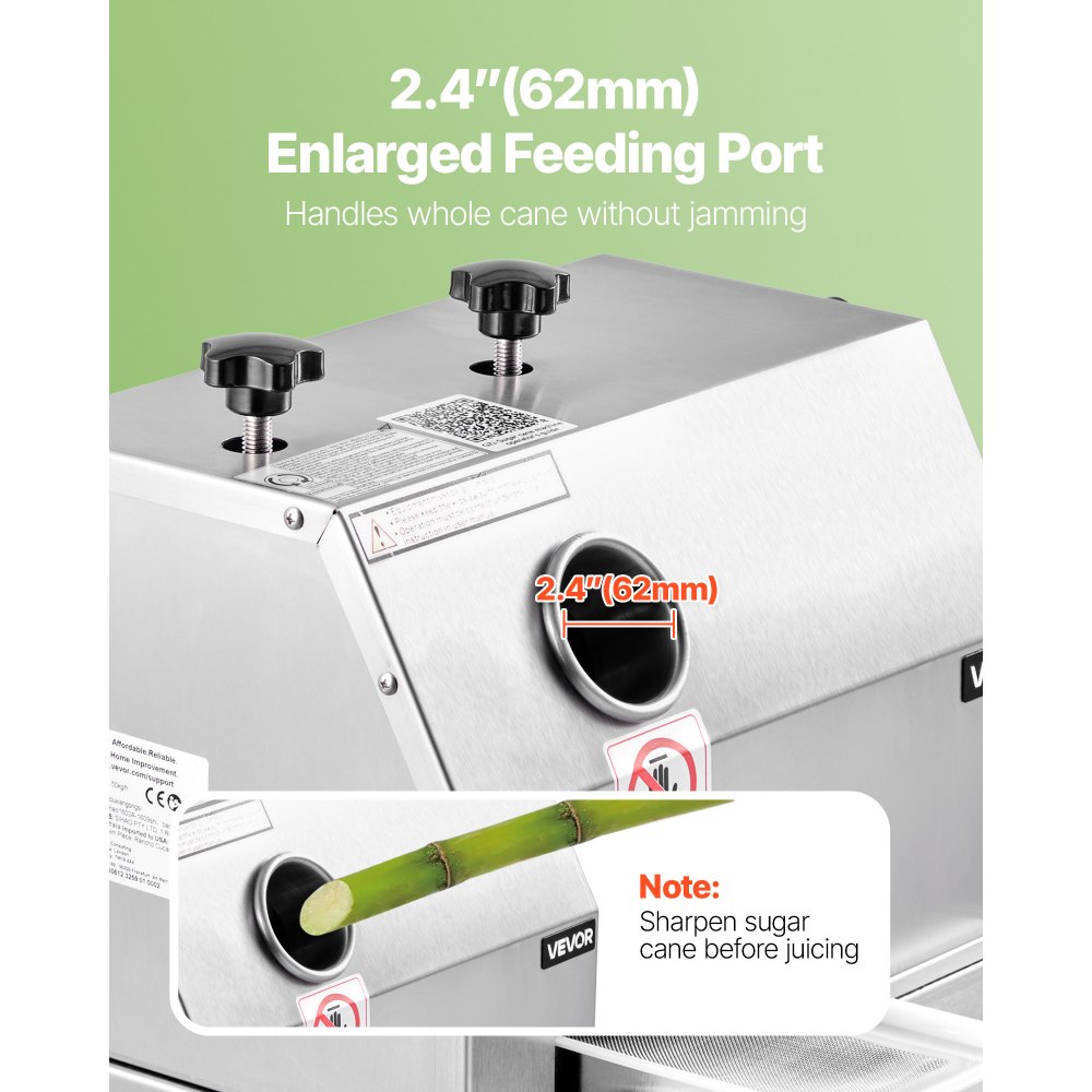 VEVOR Commercial Sugar Cane Juicer, 110LBS/H High Output Sugarcane Juicer Machine with 3 Stainless Steel Rollers, 2.4" Large Inlet, Manual Sugar Cane Press Juice Extractor Squeezer for Home/Commercial