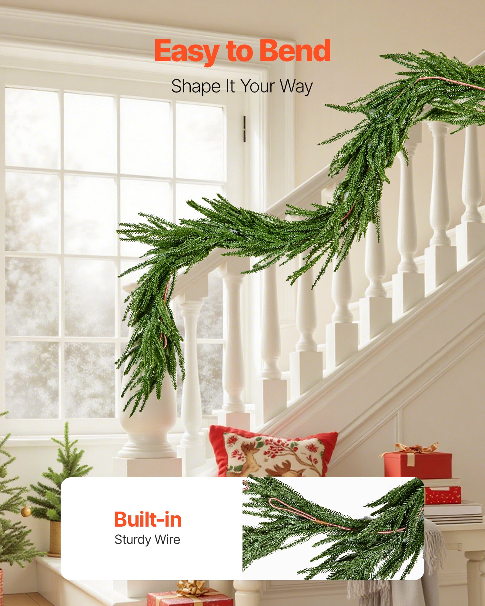 VEVOR Christmas Garland, 5-FT Realistic Norfolk Pine Garland, Evergreen Real Touch Artificial Faux Greenery Garlands, for Holiday Indoor Outdoor Xmas Decoration on Table, Mantel, and Fireplace