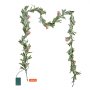 VEVOR Christmas Garland, 6.6-FT Realistic Greenery Decorated with Vines, Olive Leaves, and Berries, Evergreen Faux Garlands with Light String for Indoor Outdoor Xmas Decoration on Mantel Fireplace