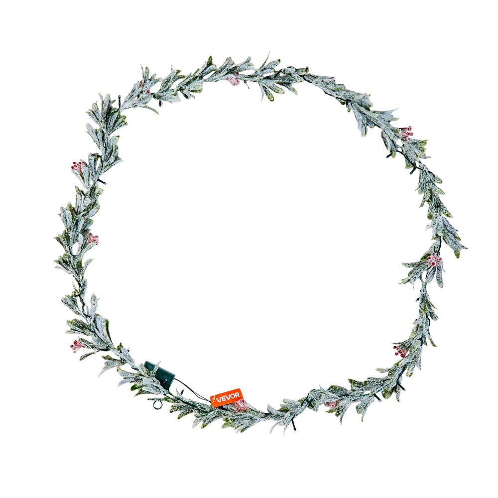 VEVOR Christmas Garland, 9-FT Realistic Greenery Decorated with Vines, Olive Leaves, and Berries, Evergreen Faux Garlands with Light String for Indoor Outdoor Xmas Decoration on Mantel Fireplace