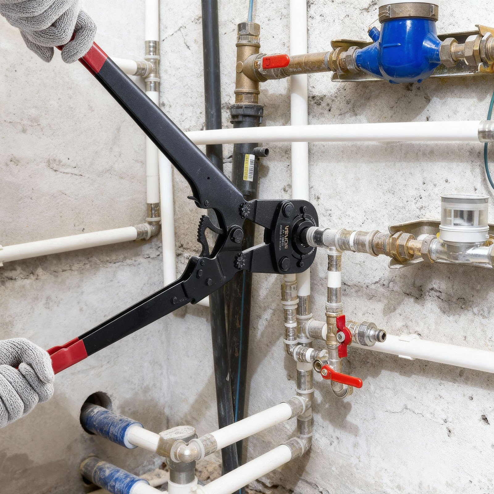 VEVOR-krimptang voor PEX- en aluminium-kunststofbuizen met TH12-, TH16-, TH20-, TH26- en TH32-bekken en flexibele handgreep, krimptang met opbergkoffer voor buisreparaties en -installaties