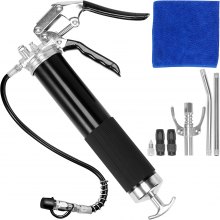 VEVOR Pistol Grip Grease Gun, 6000 PSI, 14 OZ / 400 CC Capacity, Heavy Duty Professional Grease Gun with 19.69" flexible hose, 2 black flat couplings, 1 pointed coupling and 2 rigid metal tubes
