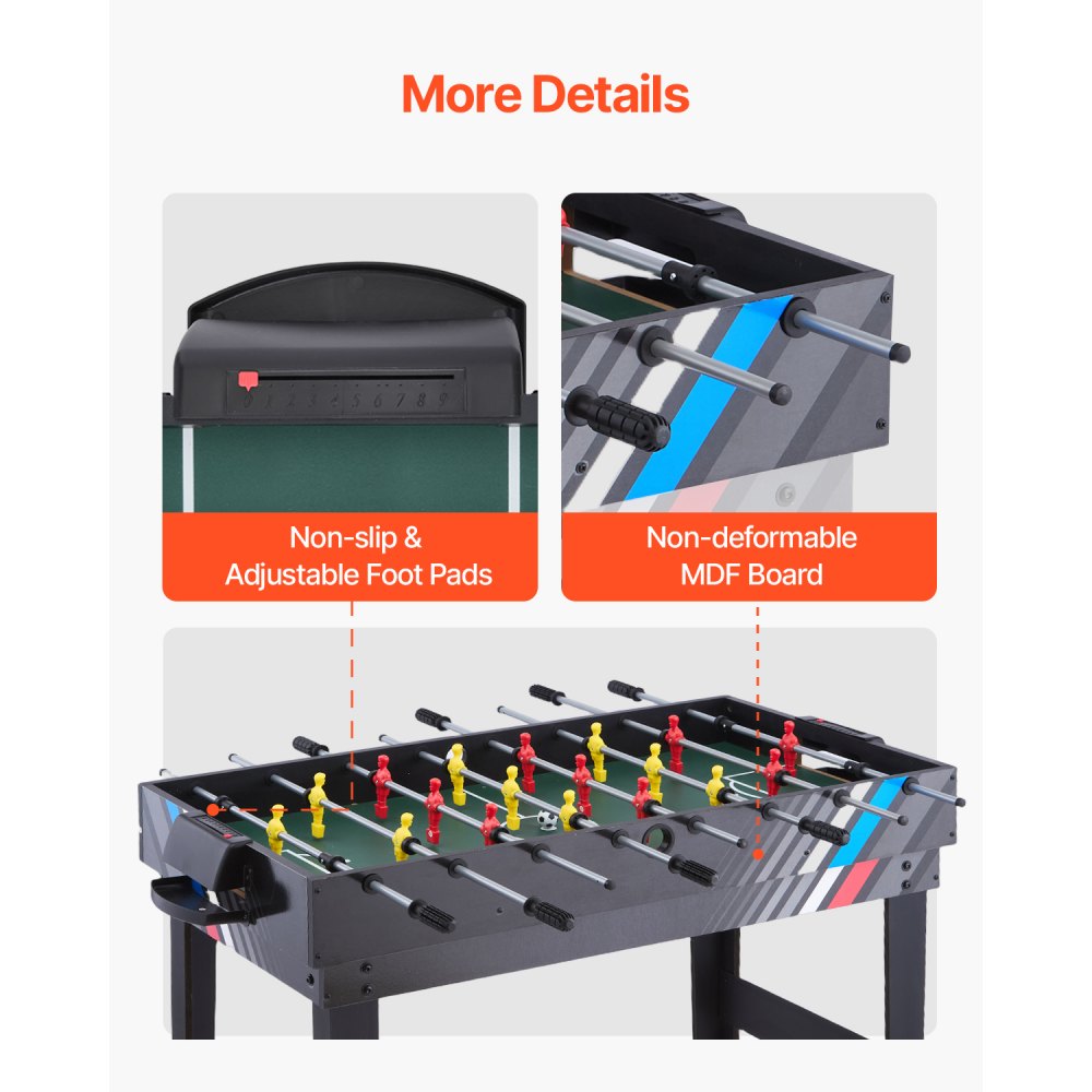 VEVOR 4-in-1 Combo Game Table Set Airhockeytafel (122 cm), Multi-combinatietafel met Airhockey & Poolbiljart & Tafelvoetbal & Pingpong & Pushers & Pucks, Arcadetafel voor Familiespelkamer