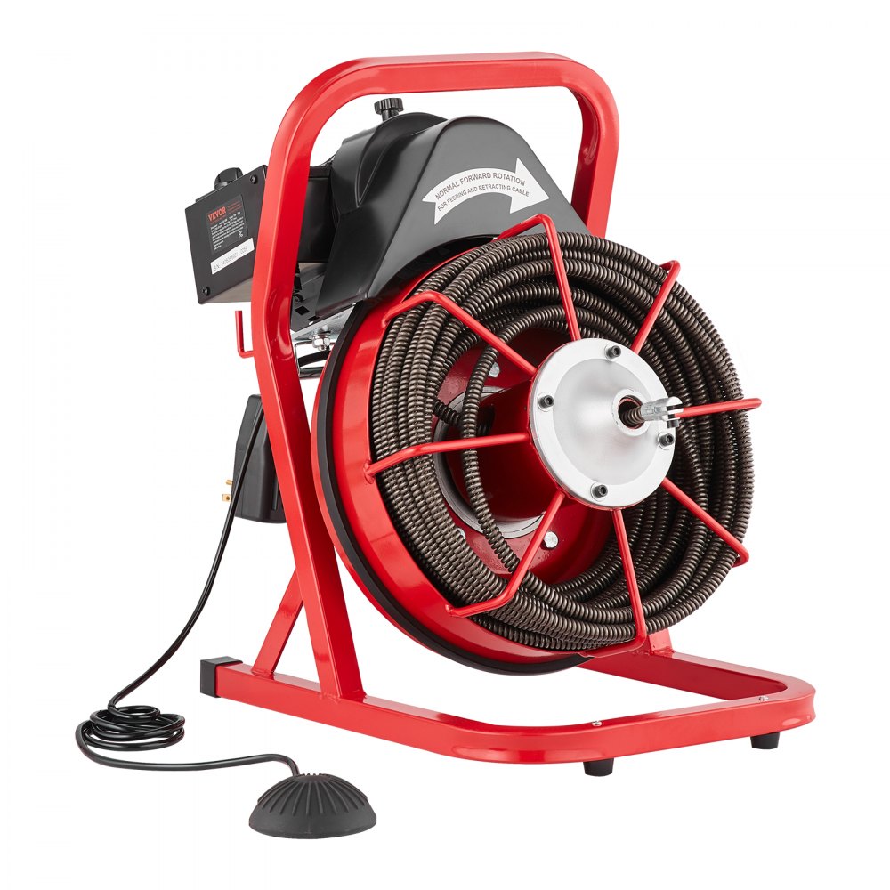 VEVOR Rioolreinigingsmachine 75 ft x 1/2 in., handmatige rioolveer, 370 W elektrische rioolreinigingsmachine met 4 snijmessen en luchtgeactiveerde voetschakelaar voor 2 tot 4 inch buizen