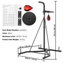 VEVOR 2 in 1 Punching Bag Stand, Steel Heavy Duty Workout Equipment, Adjustable Height Boxing Punching Bag and Speed Bag Stand, Freestanding Sandbag Rack, Holds Up to 400 lbs, for Home Gym Fitness