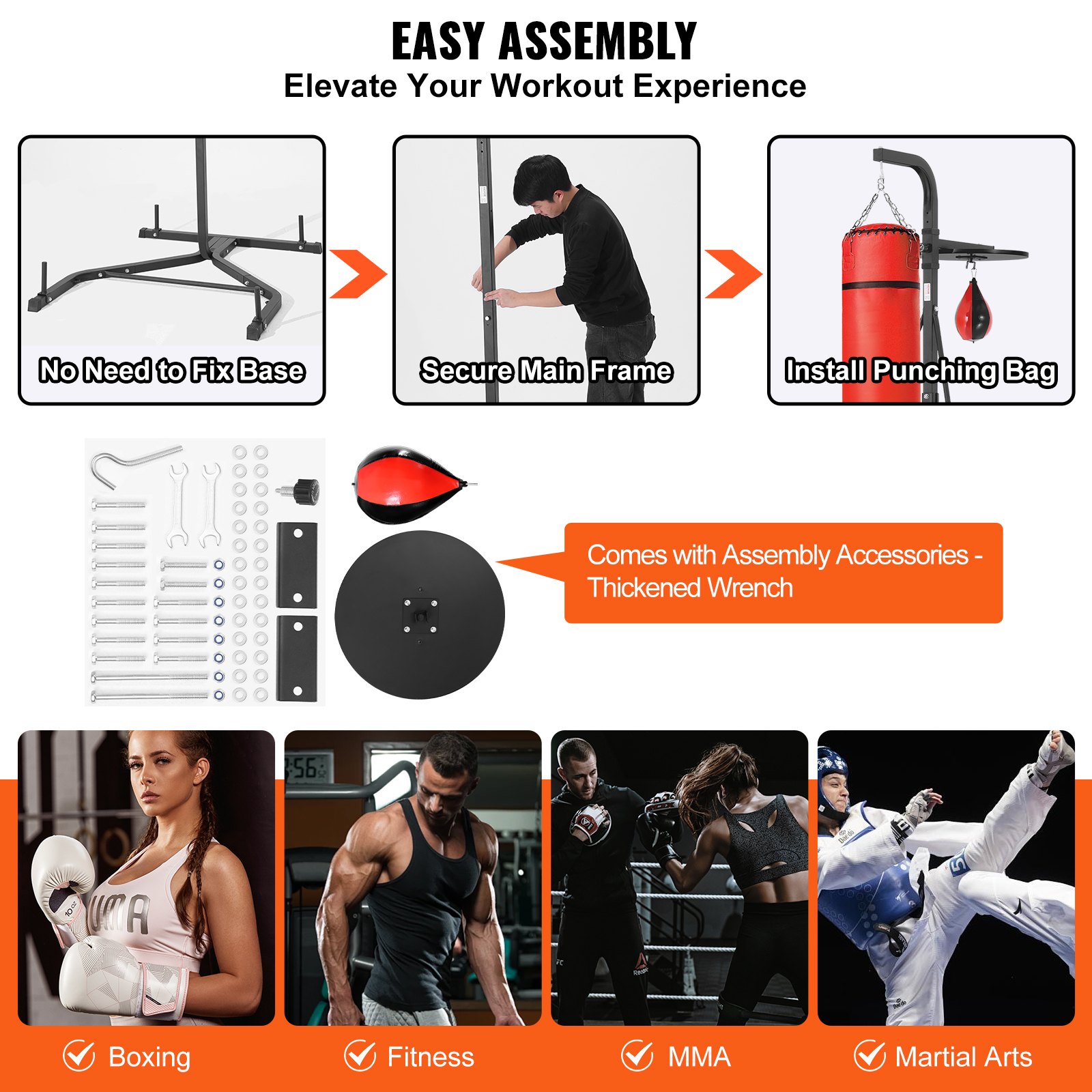 VEVOR 2 in 1 Heavy Duty Punching Bag Frame Boxing Punching Fitness Stand Steel