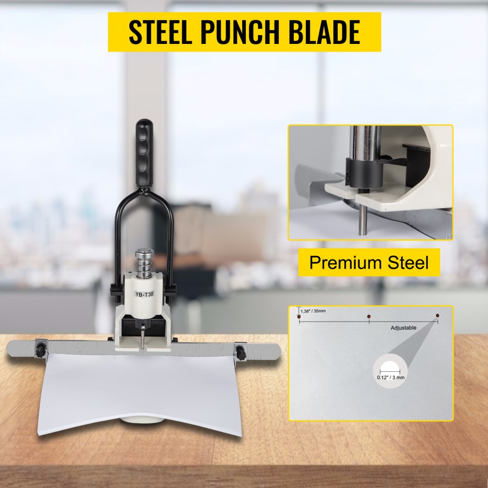 VEVOR Handleiding Perforator Machine 300 Vel Heavy Duty Hole Punch 13 x 26,5 x 37 cm Heavy Duty One Hole Punch Perforator uit Metalen Behuizing en Stalen Boor met Instelbaar Gatenafstand en Handgreep