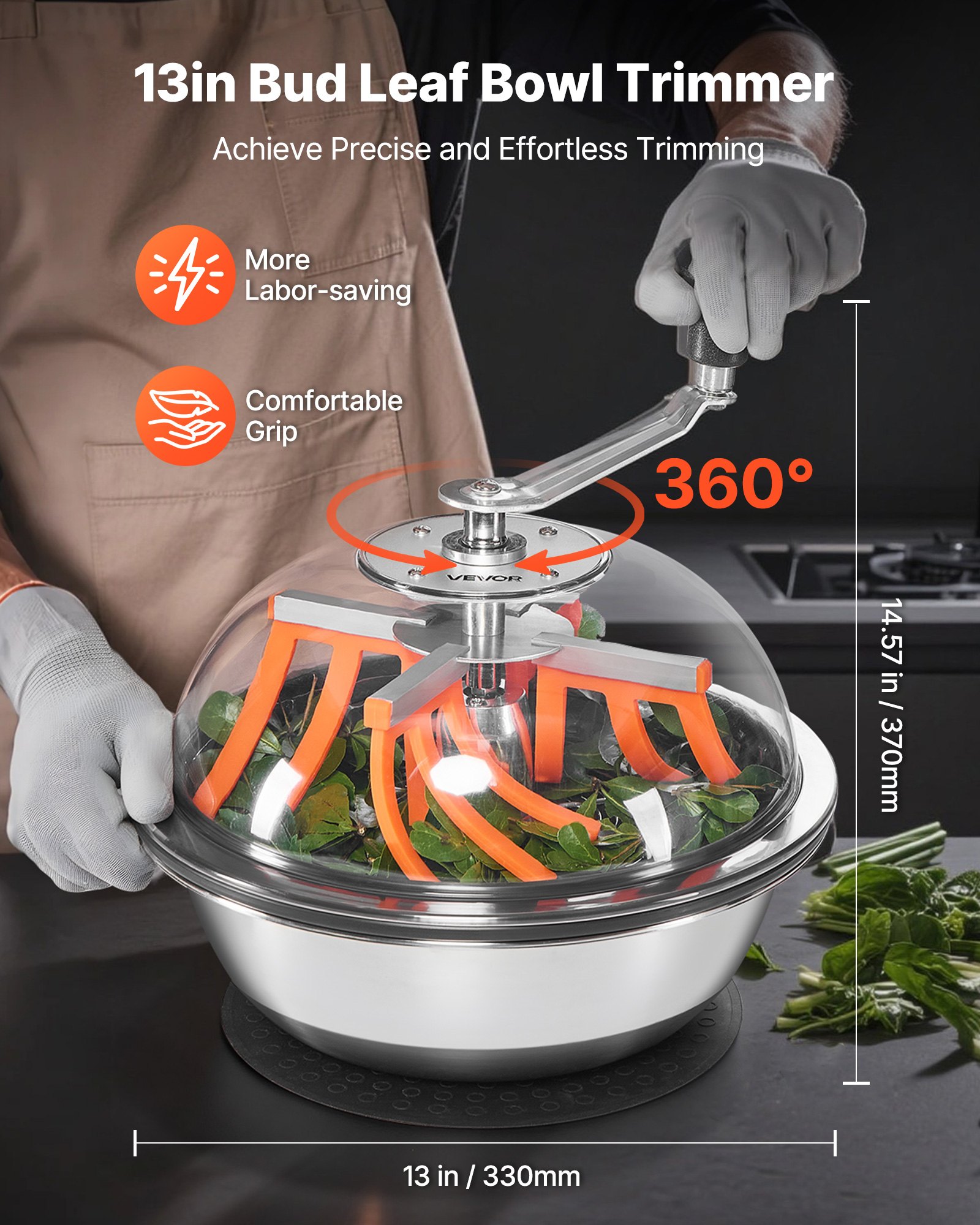 VEVOR Bud Leaf Bowl Trimmer, 13 in Manual Bud Trimmer, with Sharp Stainless Steel Blades, Visual Cutting, Wet & Dry Hydroponic Cutting Machine, Twisted Spin Cut for Plants Leaves Buds Flowers