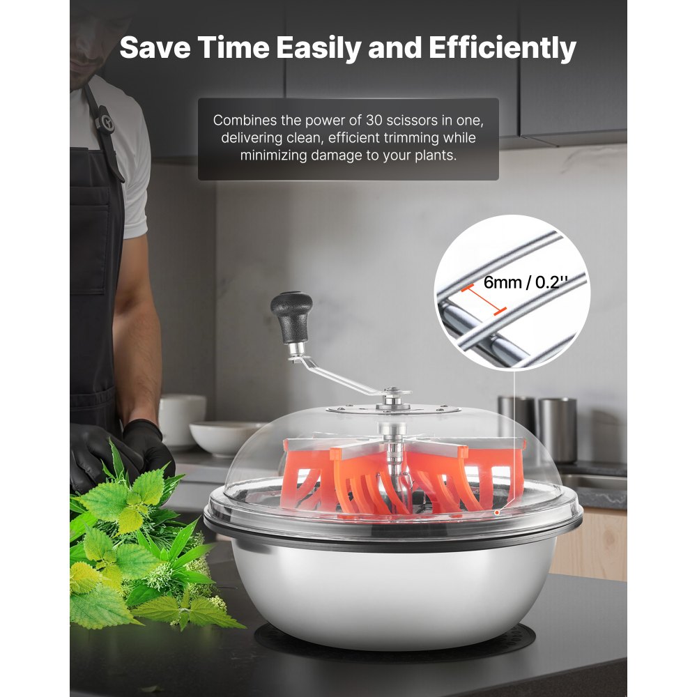 VEVOR Bud Leaf Bowl Trimmer, 16 in Manual Bud Trimmer, with Sharp Stainless Steel Blades, Visual Cutting, Wet & Dry Hydroponic Cutting Machine, Twisted Spin Cut for Plants Leaves Buds Flowers