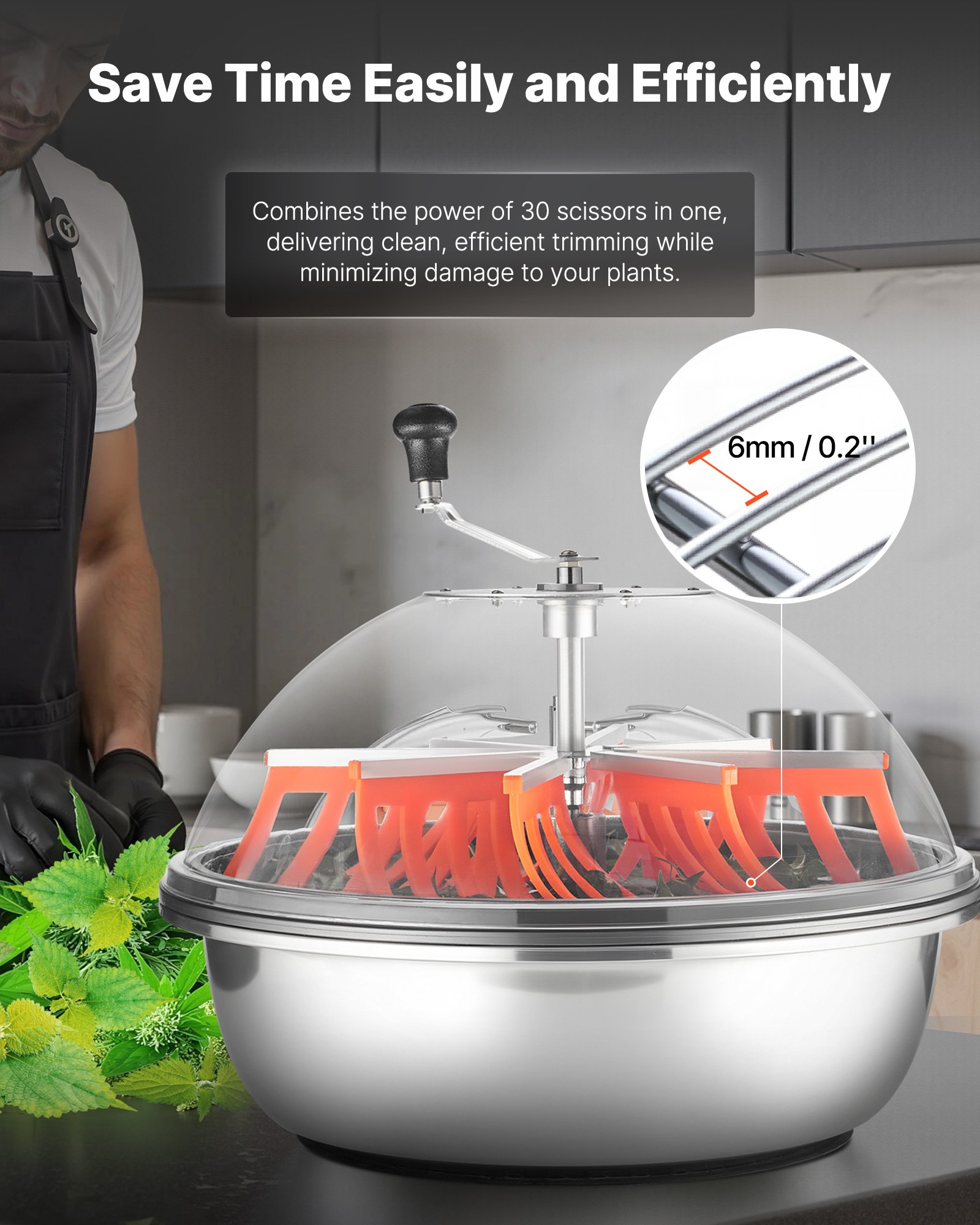 VEVOR Bud Leaf Bowl Trimmer, 24 in Manual Bud Trimmer, with Sharp Stainless Steel Blades, Visual Cutting, Wet & Dry Hydroponic Cutting Machine, Twisted Spin Cut for Plants Leaves Buds Flowers