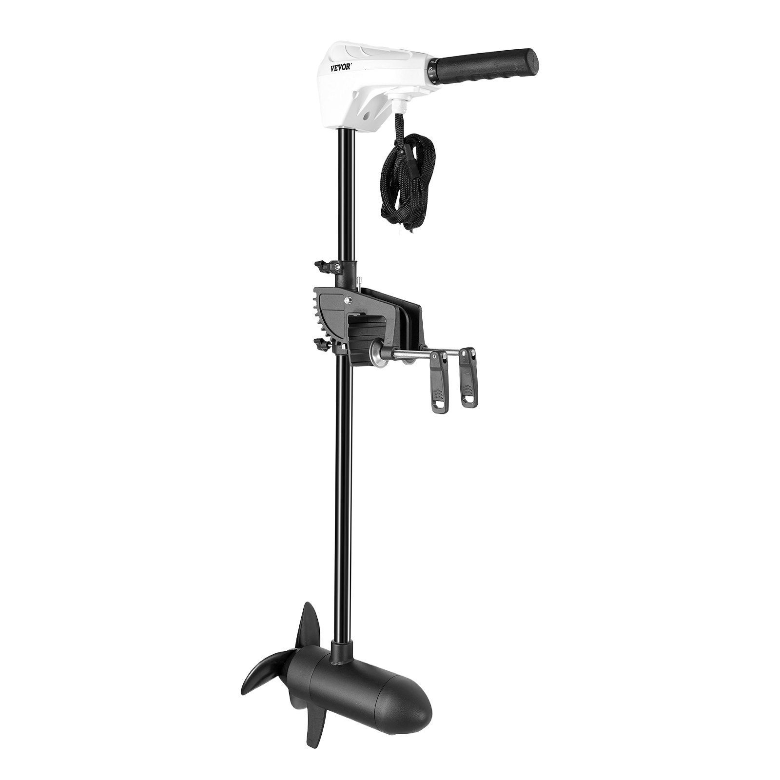 VEVOR elektrische buitenboordmotor, spiegelgemonteerde bootmotor, 12V, 25kg stuwkracht, 8-snelheden sleepmotor met batterij-indicator, voor kajaks, zoetwater-/zoutwatervisboten, 76cm schacht