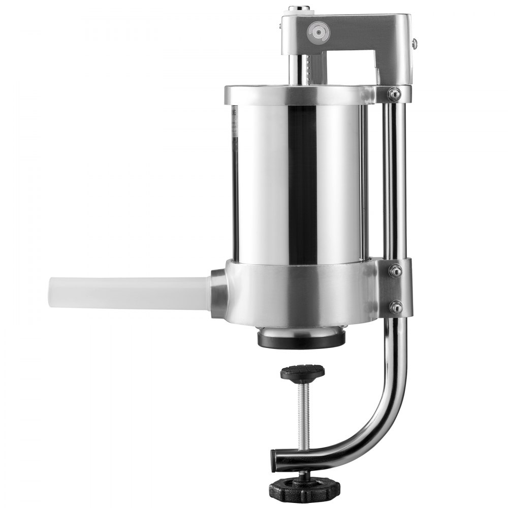 VEVOR Handmatige worstvulmachine, worstvulmachine, 1,5 L, roestvrij staal + aluminium, professionele zilveren worstmachine inclusief 16 / 19 / 22 mm vulbuizen, verticale worstpers met tafelklem, zelfgemaakt