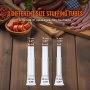 VEVOR sausage stuffer with 3 different size stuffing tubes and assorted sausages on a wooden table.