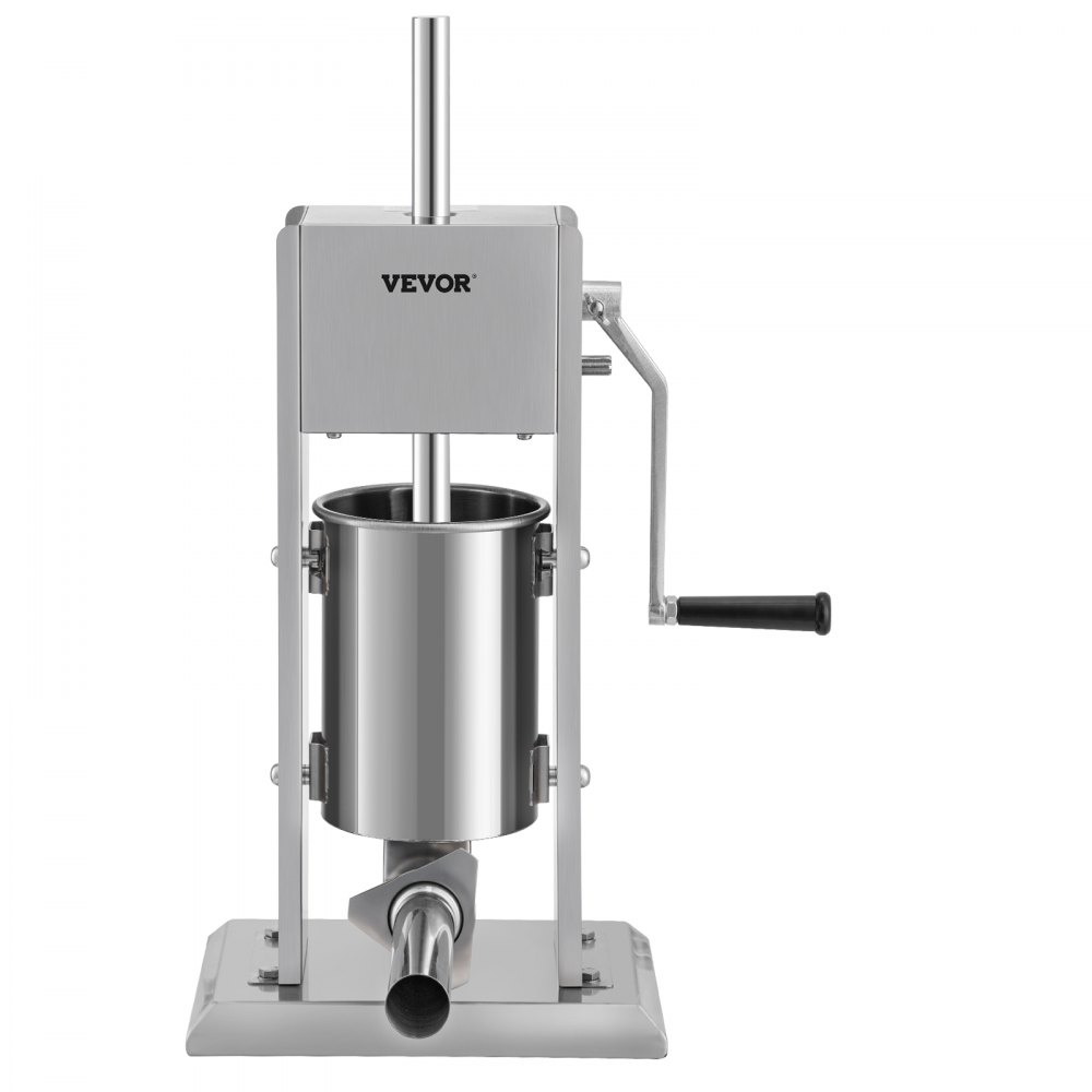 VEVOR Handmatige worstvuller Worstvulmachine 3 L, roestvrij staal + aluminium Professionele zilveren worstmachine inclusief 37 / 30 / 21 / 15 mm vulbuizen, 2-versnellingsbak Verticale worstpers Handzwengel