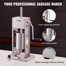 VEVOR Manual Sausage Stuffer, 5LBS/3L Capacity, Two Speed 304 Stainless Steel Vertical Sausage Stuffer, Sausage Filling Machine with 4 Stuffing Tubes, Suction Base for Household or Commercial Use