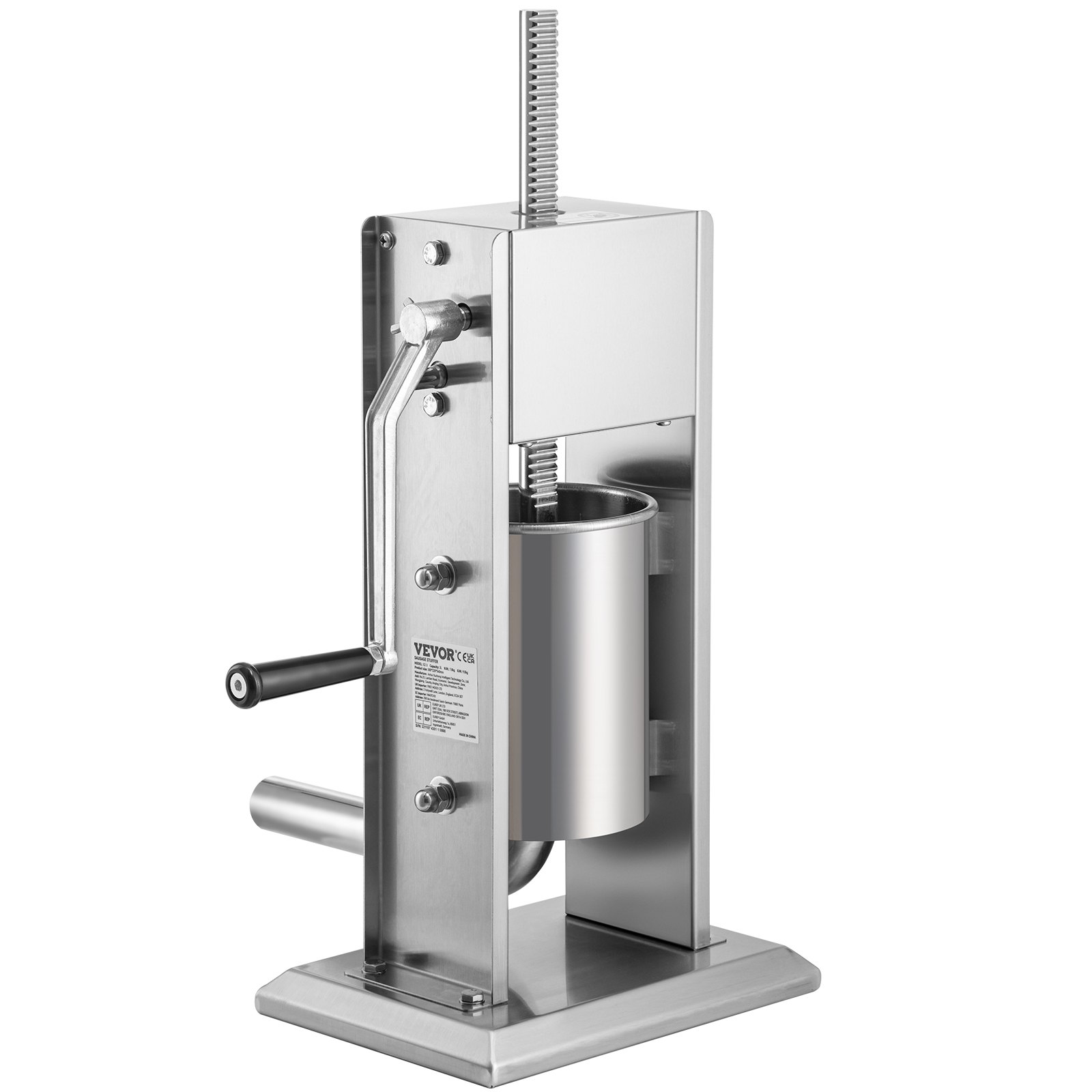 VEVOR Handmatige worstvuller Worstvulmachine 3 L, roestvrij staal + aluminium Professionele zilveren worstmachine inclusief 37 / 30 / 21 / 15 mm vulbuizen, 2-versnellingsbak Verticale worstpers Handzwengel