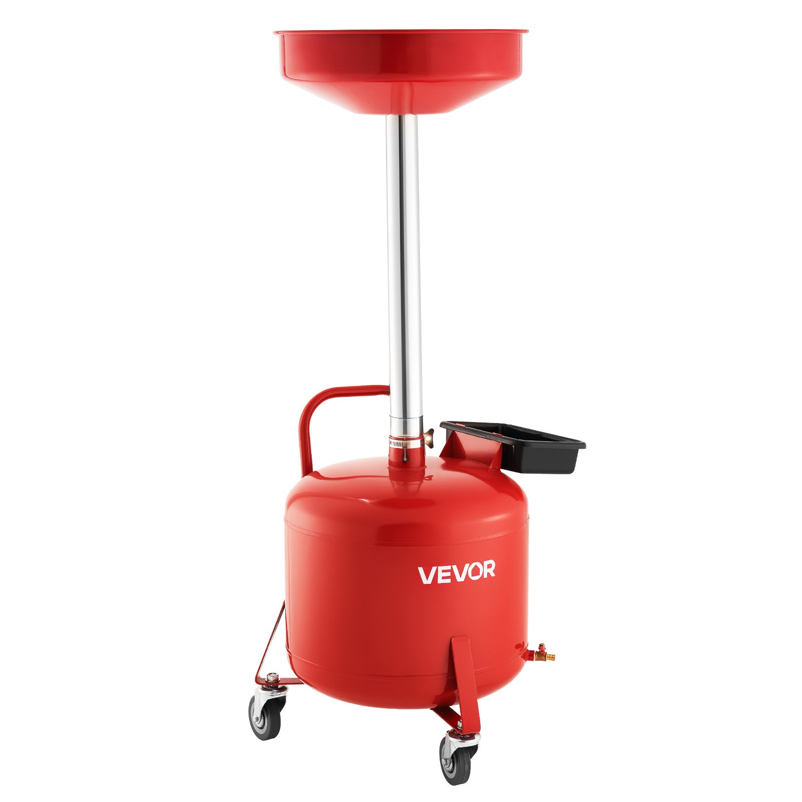VEVOR 30L olieaftapwagen, olieaftapwagen met verstelbare trechterhoogte, olieaftapcontainer met wielen en gereedschapskist, aftapkraan voor vloeibare brandstof voor autoreparatiewerkplaatsen, rood