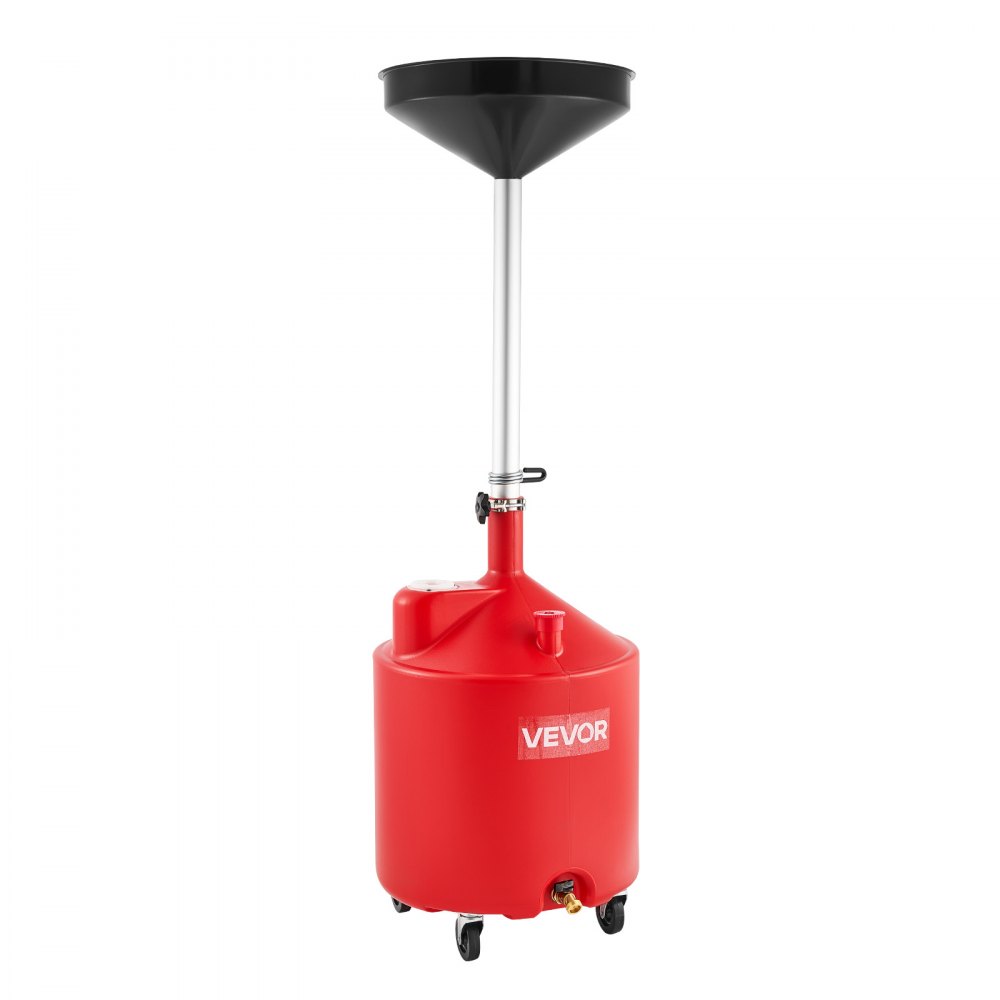 VEVOR 68L Waste Oil Drain Tank, Industrial Fluid Drain Tank with Adjustable Funnel Height, Portable Oil Drainer with Wheels, Fluid Fuel Transfer Drainage for Auto Repair Shops, Garages, Red
