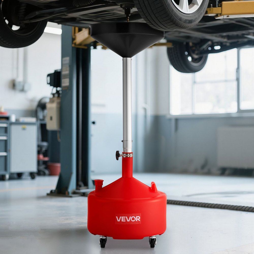 VEVOR 30L olieopvangwagen, olieopvangwagen met verstelbare trechterhoogte, draagbare olieopvangcontainer met wielen, aftapkraan voor vloeibare brandstof voor autoreparatiewerkplaatsen en garages, rood