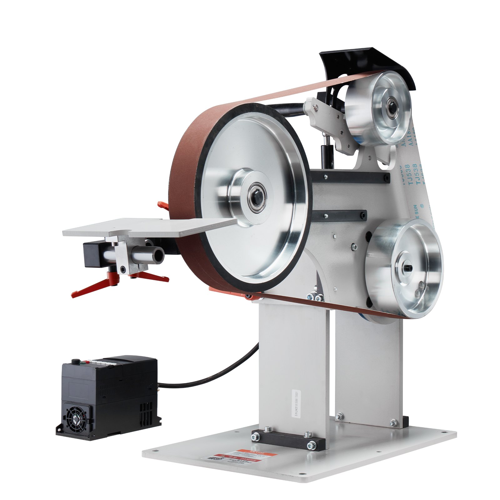 VEVOR Bandschuurmachine, 72 x 2 inch variabele snelheid bandpolijstmachine met VFD, 1500W messenslijper met 3 slijpschijven en 3 schuurbanden voor metaalbewerking, compatibel met 72"- 82 x 2" banden