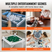 VEVOR Mahjongtafel, opvouwbare dominotafel voor 4 spelers met slijtvast groen tafelblad, draagbare vierkante kaarttafel met 4 bekerhouders en 4 chipcompartimenten voor Mahjong Poker-puzzels
