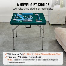 VEVOR Mahjongtafel met Mahjongstenenset, kaarttafel voor 4 spelers met 144 Mahjongstenen en 3 dobbelstenen, draagbare opvouwbare dominotafel met slijtvast groen tafelblad en draaggreep
