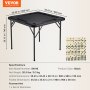 VEVOR mahjong table, black, foldable, 35.43x35.43x29.13 in, includes set of dominoes.