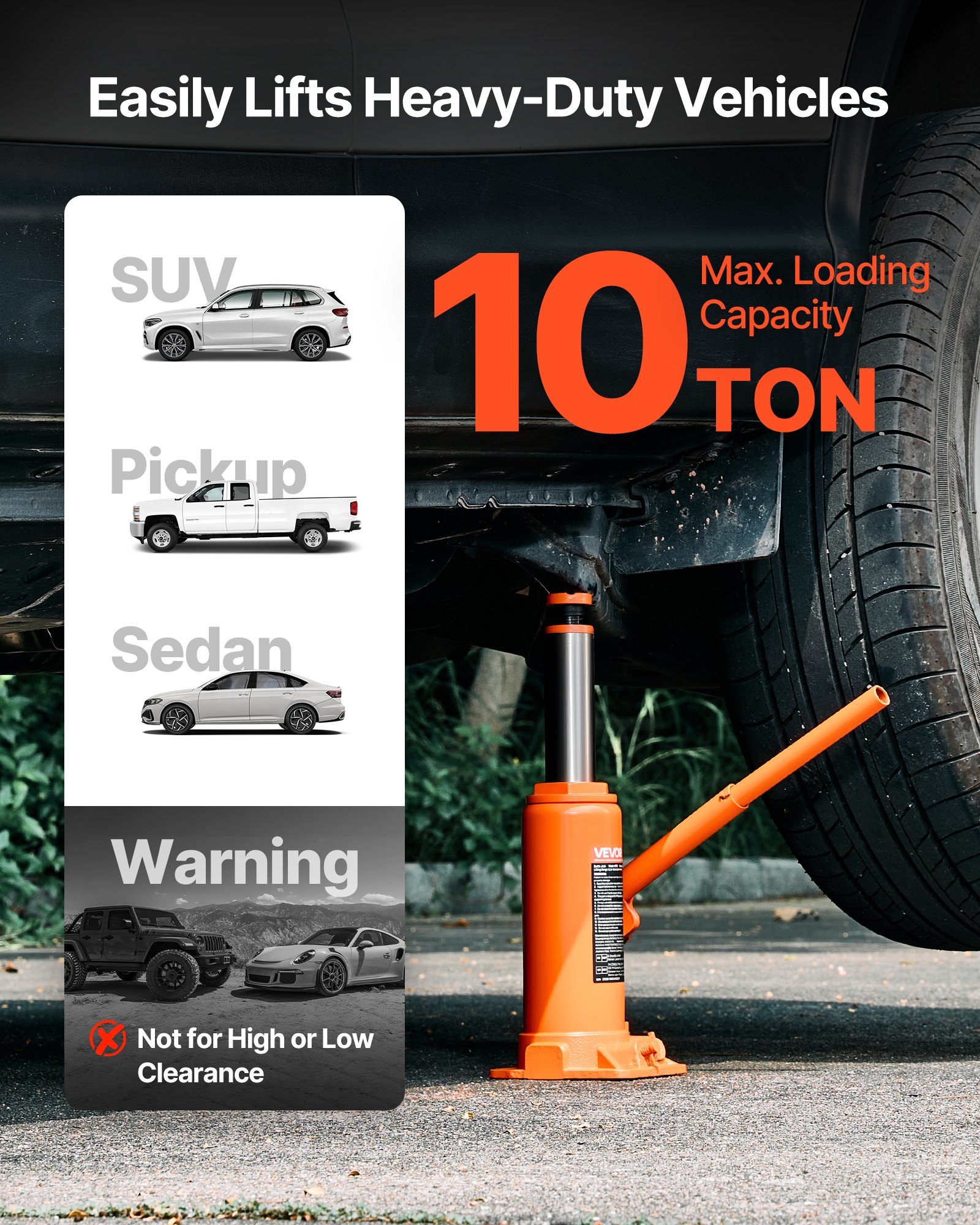 VEVOR hydraulische fleskrik met 10 t capaciteit, 235-470 mm hefbereik, fleskrik met lassysteem voor auto-pick-up SUV autoreparatie, fleskrik oranje autokrik zwaar