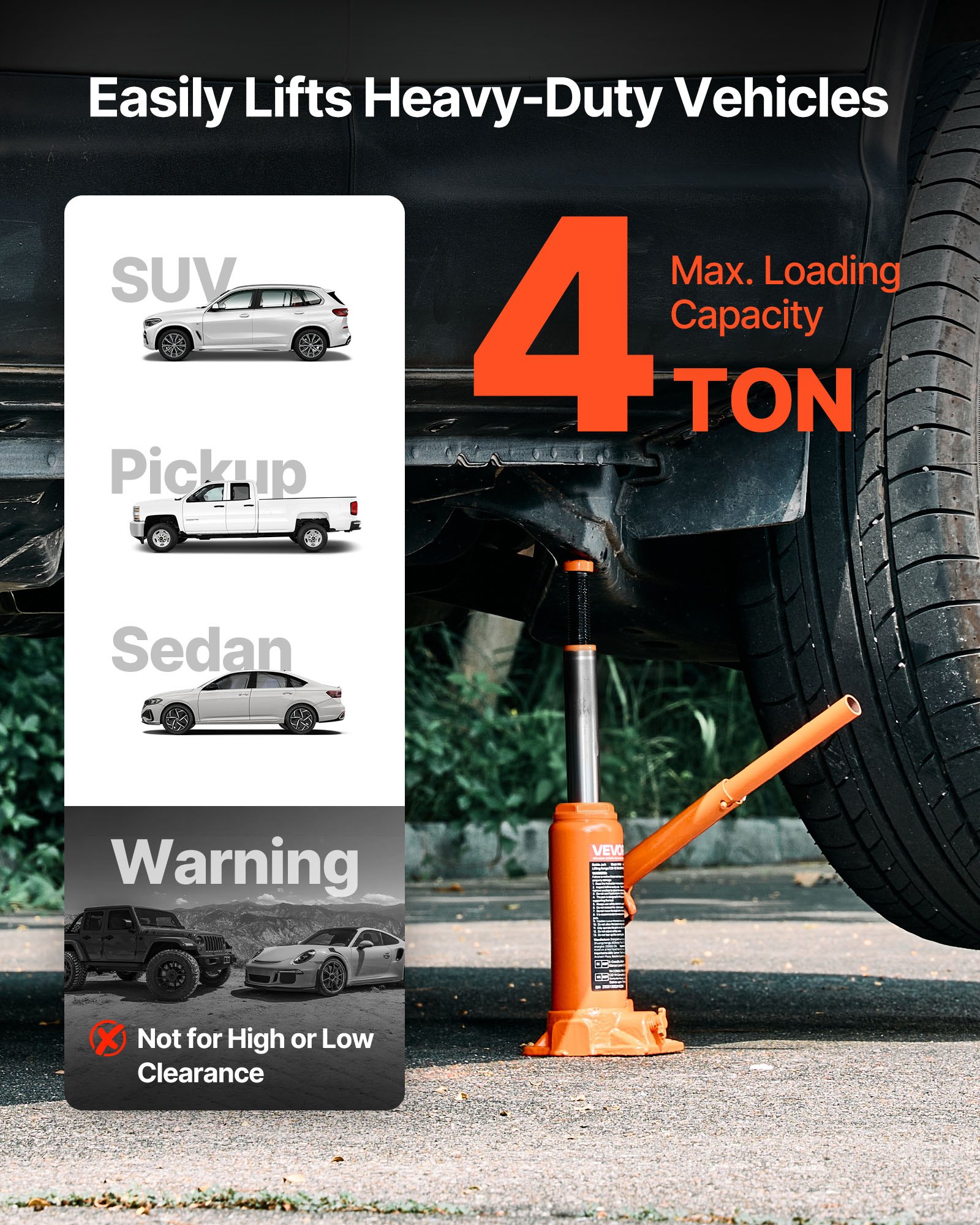 VEVOR Hydraulic Bottle Jack, 4 Ton (8818.4 lbs) Capacity, 7.3-13.8 Inch Lifting Range, Heavy Duty Welded Bottle Jack for Car, SUV, Pickup, Auto Repair, House Lift and Agricultural Equipment, Orange