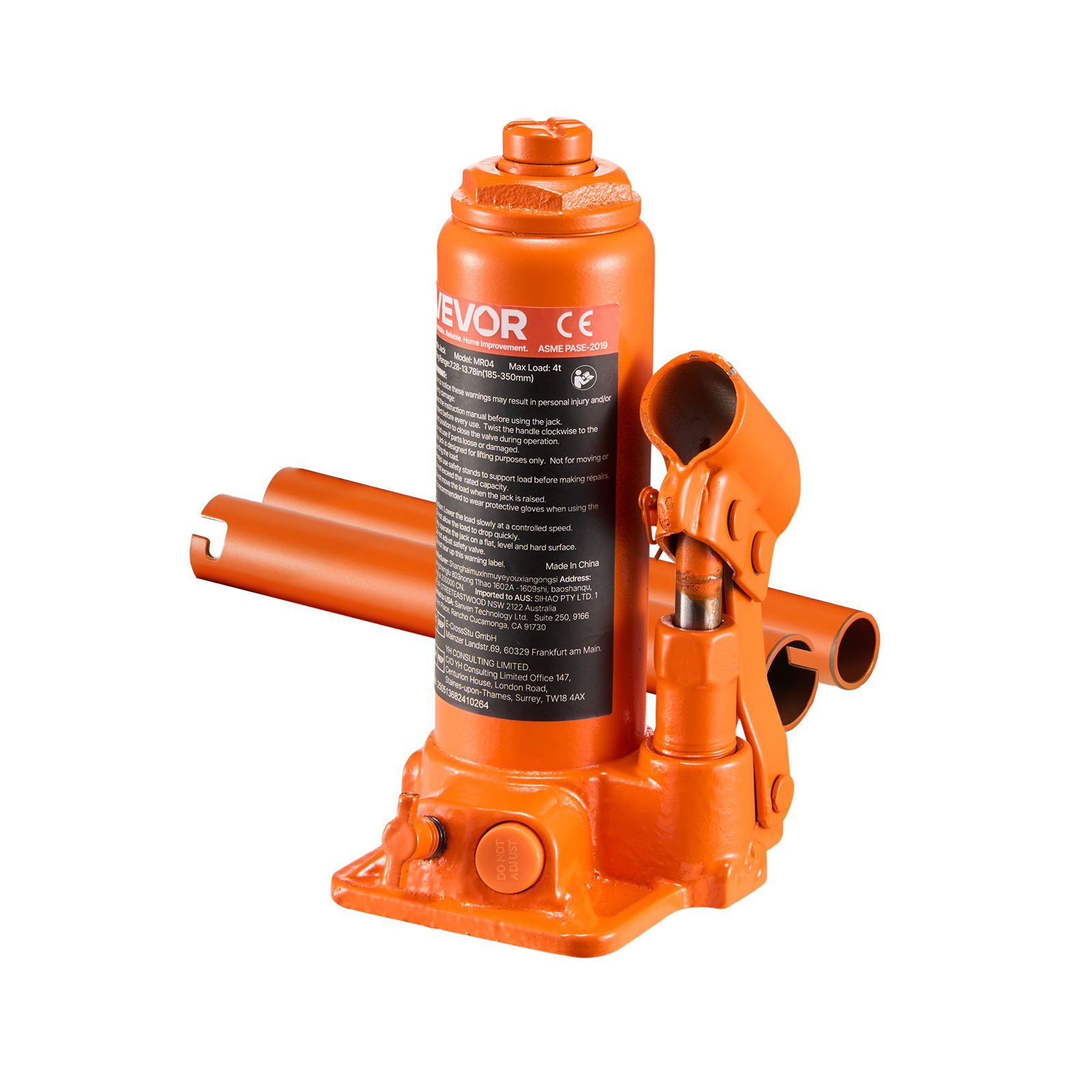 VEVOR Hydraulic Bottle Jack, 4 Ton (8818.4 lbs) Capacity, 7.3-13.8 Inch Lifting Range, Heavy Duty Welded Bottle Jack for Car, SUV, Pickup, Auto Repair, House Lift and Agricultural Equipment, Orange