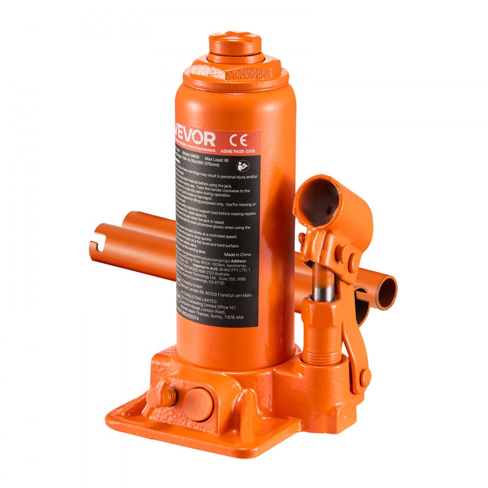 VEVOR hydraulische fleskrik met 6 t capaciteit, 195-375 mm hefbereik, fleskrik met lassysteem voor auto-pick-up SUV autoreparatie, fleskrik oranje autokrik zwaar