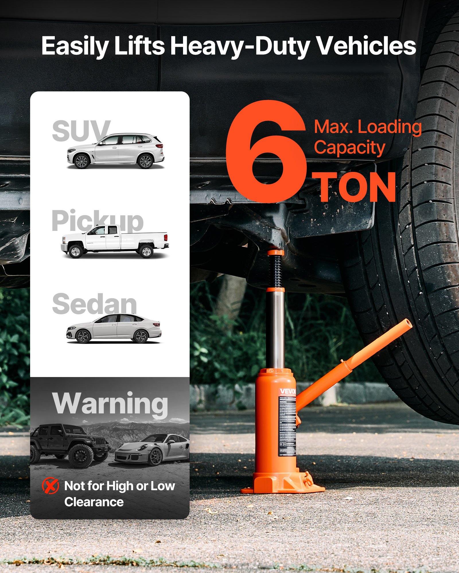 VEVOR Hydraulic Bottle Jack, 6 Ton (13227.6 lbs) Capacity, 7.7-14.8 Inch Lifting Range, Heavy Duty Welded Bottle Jack for Car, SUV, Pickup, Auto Repair, House Lift and Agricultural Equipment, Orange