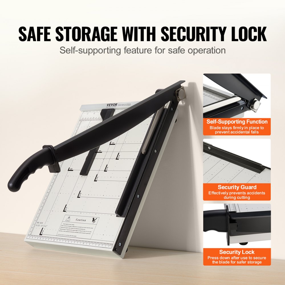 VEVOR Paper Cutter, Guillotine Trimmer, 15" Cut Length, 16 Sheets Capacity, Heavy Duty Guillotine Paper Cutter with Guard Rail/Blade Lock for Cardstock/Cardboard, Paper Trimmer for Home Office School