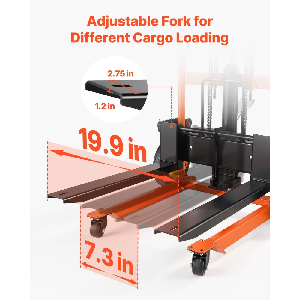 VEVOR Handmatige hooghefpallettruck 205 kg, platformpallettruck met hefplatform, maximale hefhoogte 100 cm, materiaal: heflier, platformpallettruck, handpallettruck, oranje en zwart