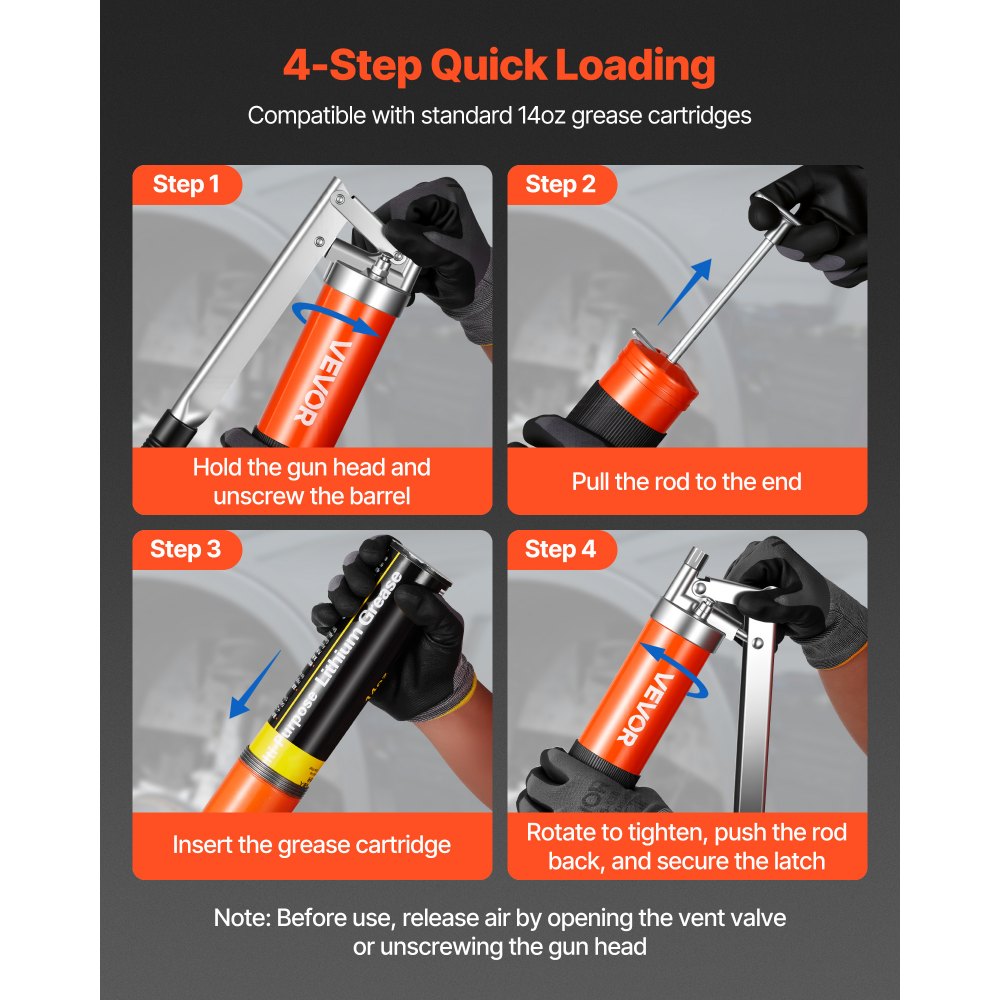 VEVOR Grease Gun, 10000 PSI High Pressure, Heavy Duty Pistol Grip Grease Gun Kit with 0.4 L Capacity, Includes 46 cm Flex Hose, 1 Extension Rigid Pipe and 1 Sharp Type Nozzle for Automotive, Marine