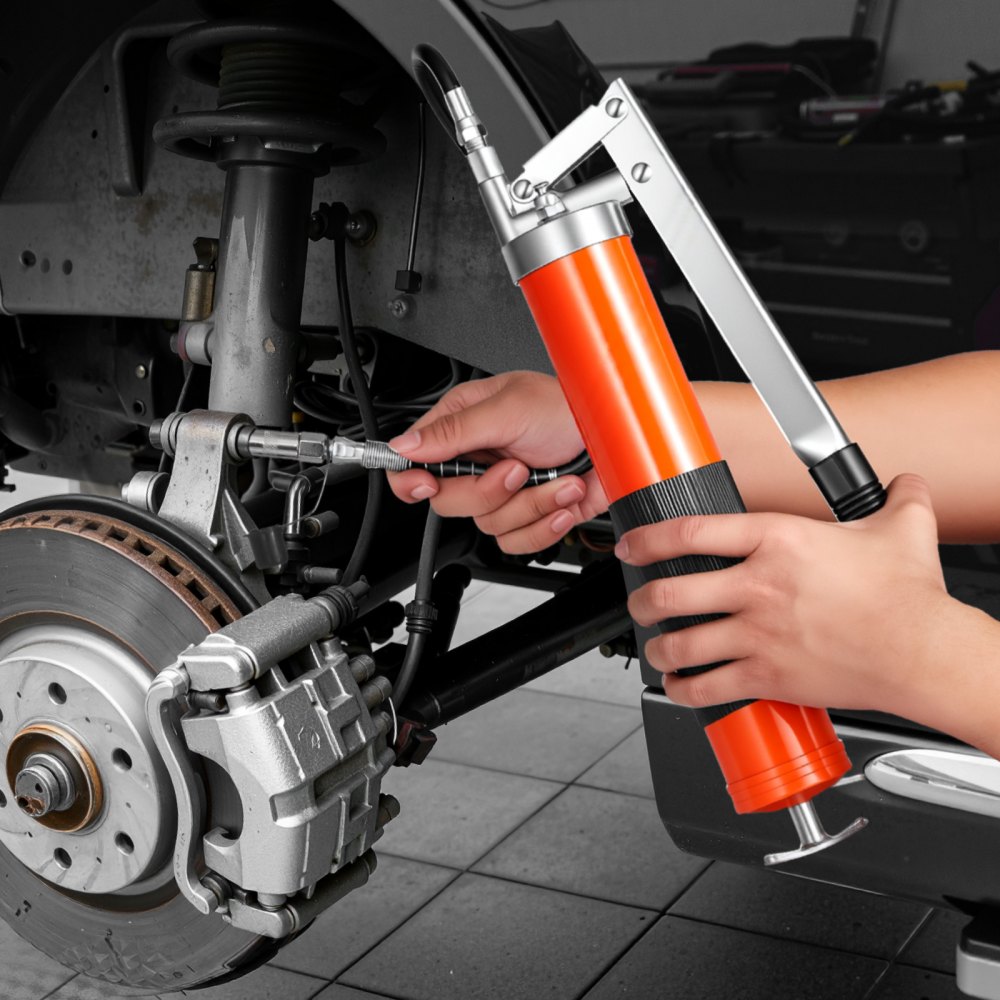 VEVOR Grease Gun, 10000 PSI High Pressure, Heavy Duty Pistol Grip Grease Gun Kit with 0.4 L Capacity, Includes 46 cm Flex Hose, 1 Extension Rigid Pipe and 1 Sharp Type Nozzle for Automotive, Marine