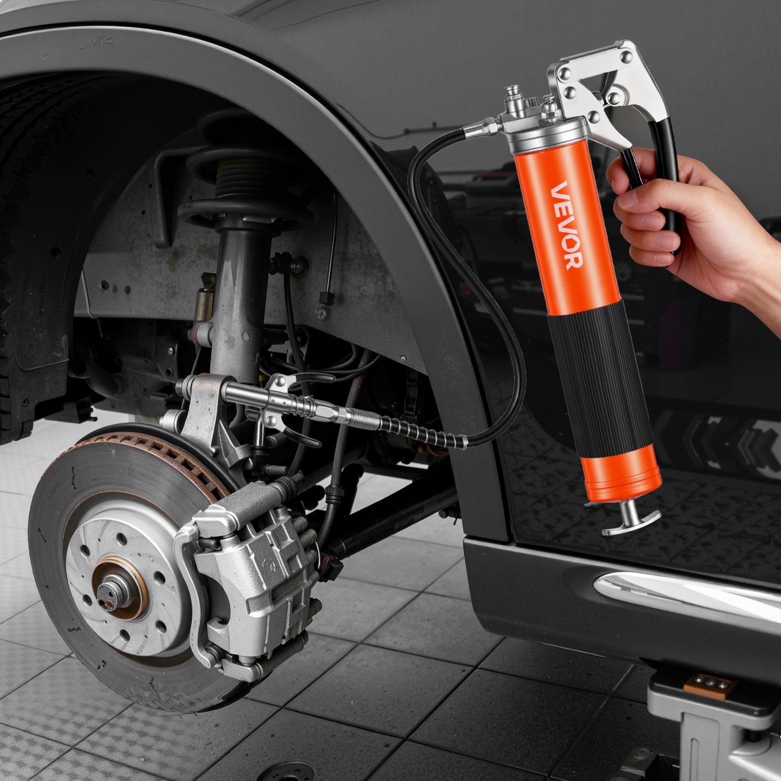 VEVOR vetpistool, 551 bar, vetpistoolset met een inhoud van 0,4 liter, inclusief 45,7 cm flexibele slang, vetkoppeling met dubbele handgreep, stijve verlengbuis en scherpe spuitmond voor automobiel- en scheepvaarttoepassingen.