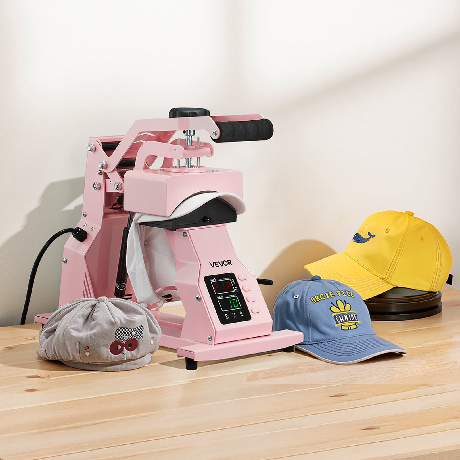 VEVOR Hat Heat Press Machine, with 2pcs Interchangeable Platens, Precise Temperature and Time Control, Hat Press for HTV Iron On and Sublimation Projects, for Caps, Headbands, Cuffs, Face Masks, Pink
