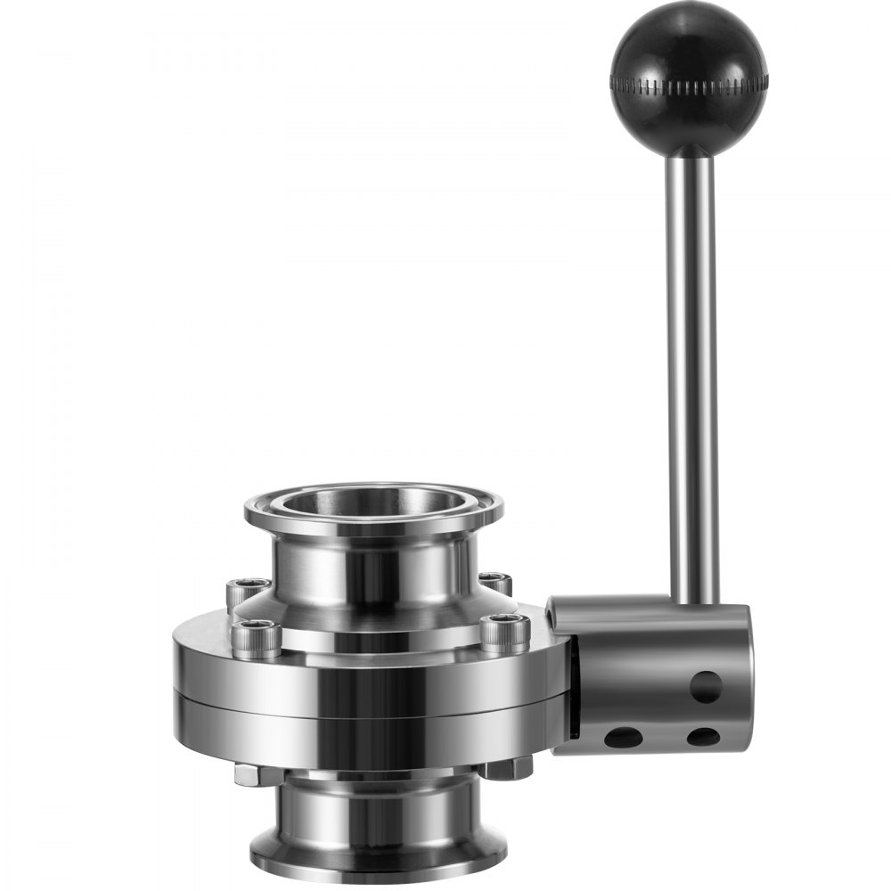 VEVOR Sanitary Butterfly Valve 2 Pack Stainless Butterfly Valve 1.5" Tube Outer Diameter Triclamp Butterfly Valve 304 Stainless Steel Sample Valve Tri Clamp with Pull Handle for Controlling the Fluid