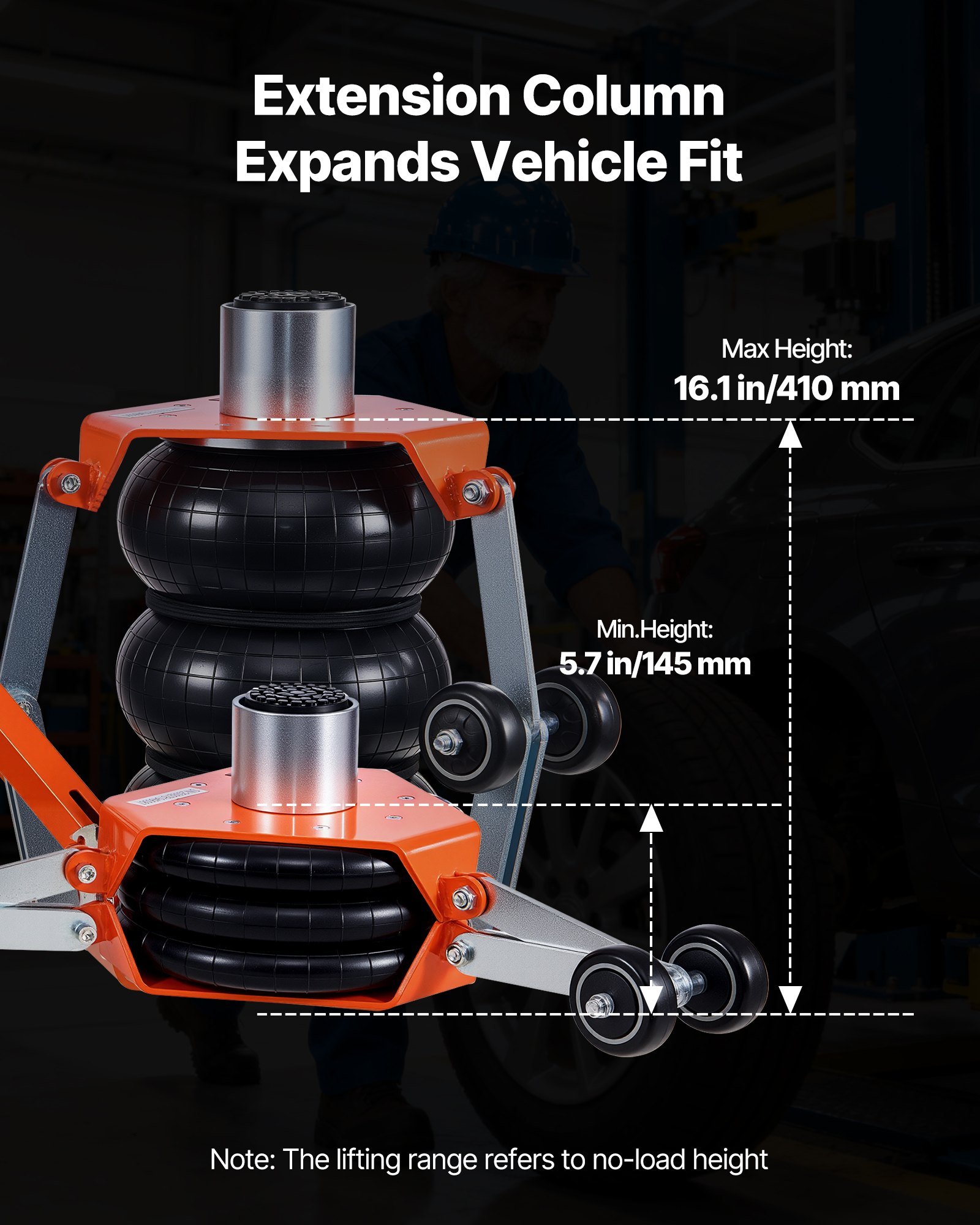 VEVOR 3-tons pneumatische autokrik met verhoogde kolom, verstelbare handgreep en drievoudige luchtvering, hefhoogte 145–410 mm, snel heffen, luchtkrik voor auto's, SUV's en pick-ups