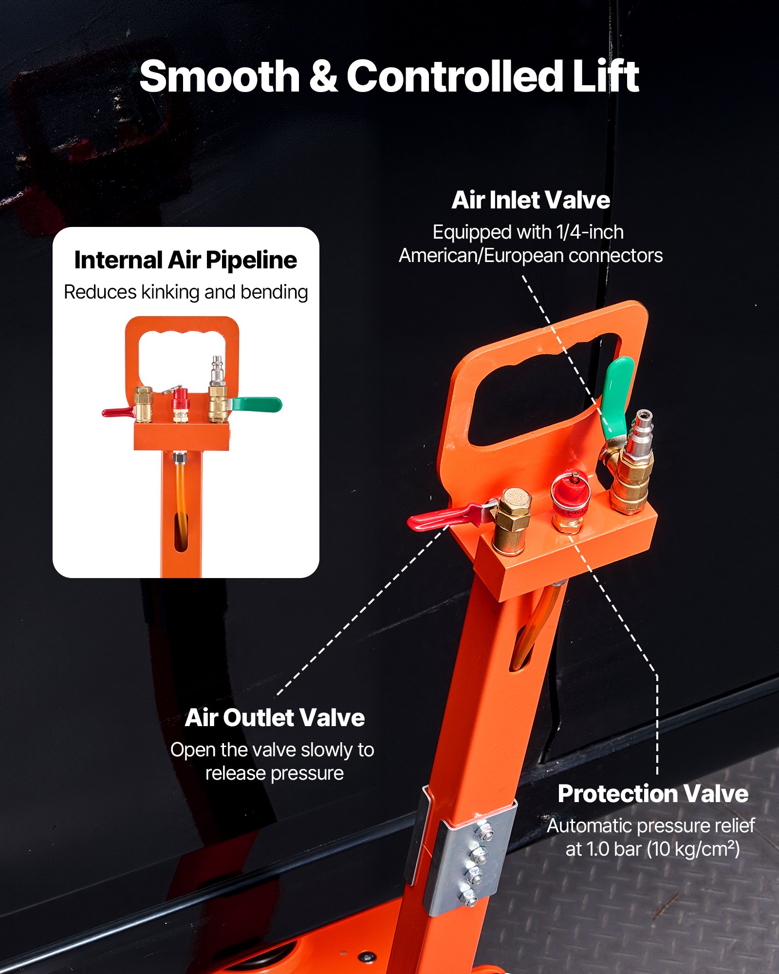 VEVOR 3-tons pneumatische autokrik met verhoogde kolom, verstelbare handgreep en drievoudige luchtvering, hefhoogte 145–410 mm, snel heffen, luchtkrik voor auto's, SUV's en pick-ups