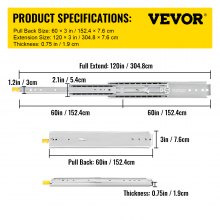 VEVOR Drawer Slides with Lock, 1 Pair 60 inch, Heavy-duty Industrial Steel up to 500 lbs Capacity, 3-Fold Full Extension, Ball Bearing Lock-in & Lock-Out, Side Mount