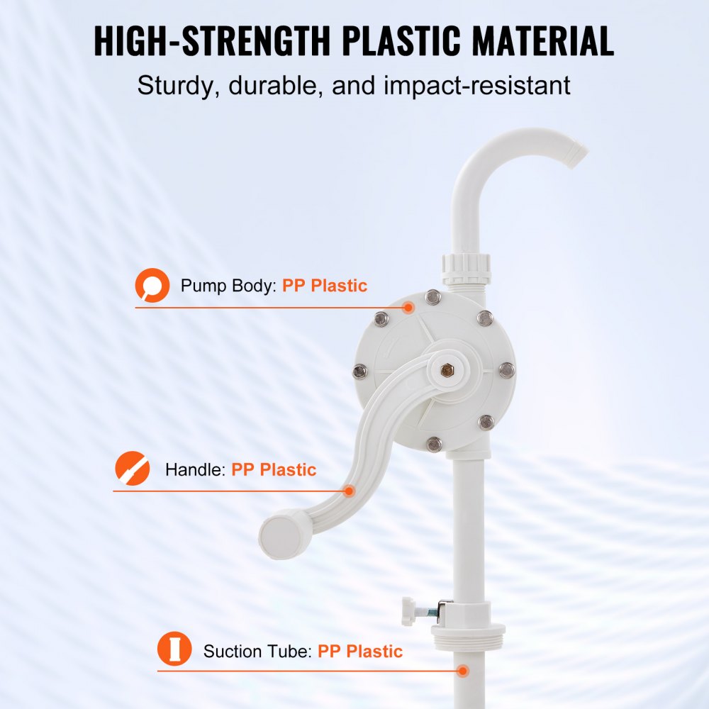 VEVOR-trommelpomp, 6,5 GPM stroom, handcrank roterende trommelpomp, voor vaten van 5 tot 55 gallon, ontworpen voor de snelle levering van water, alcohol en bijtende vloeistoffen