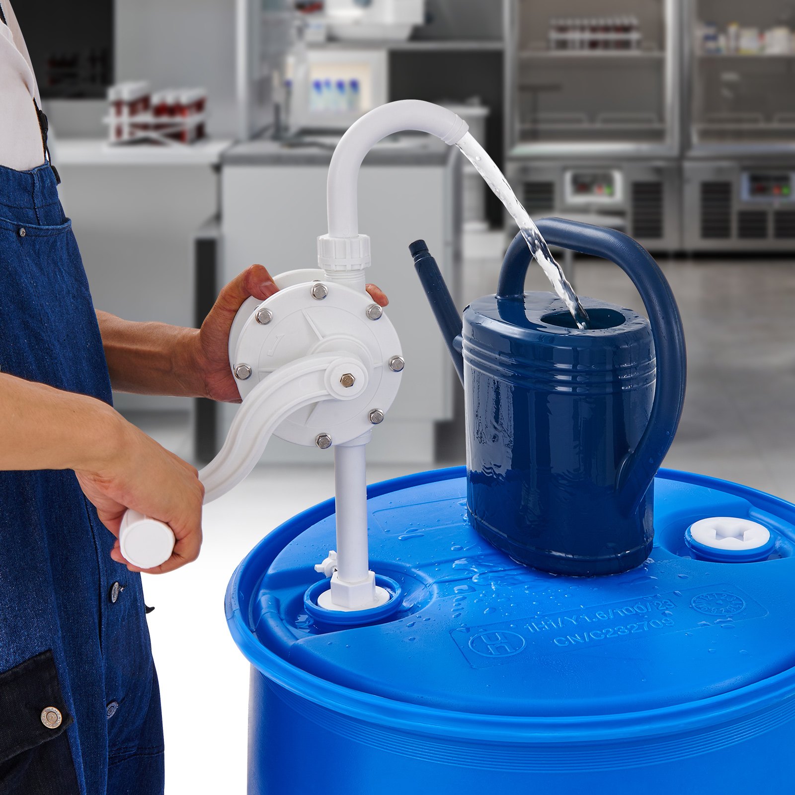 VEVOR-trommelpomp, 6,5 GPM stroom, handcrank roterende trommelpomp, voor vaten van 5 tot 55 gallon, ontworpen voor de snelle levering van water, alcohol en bijtende vloeistoffen