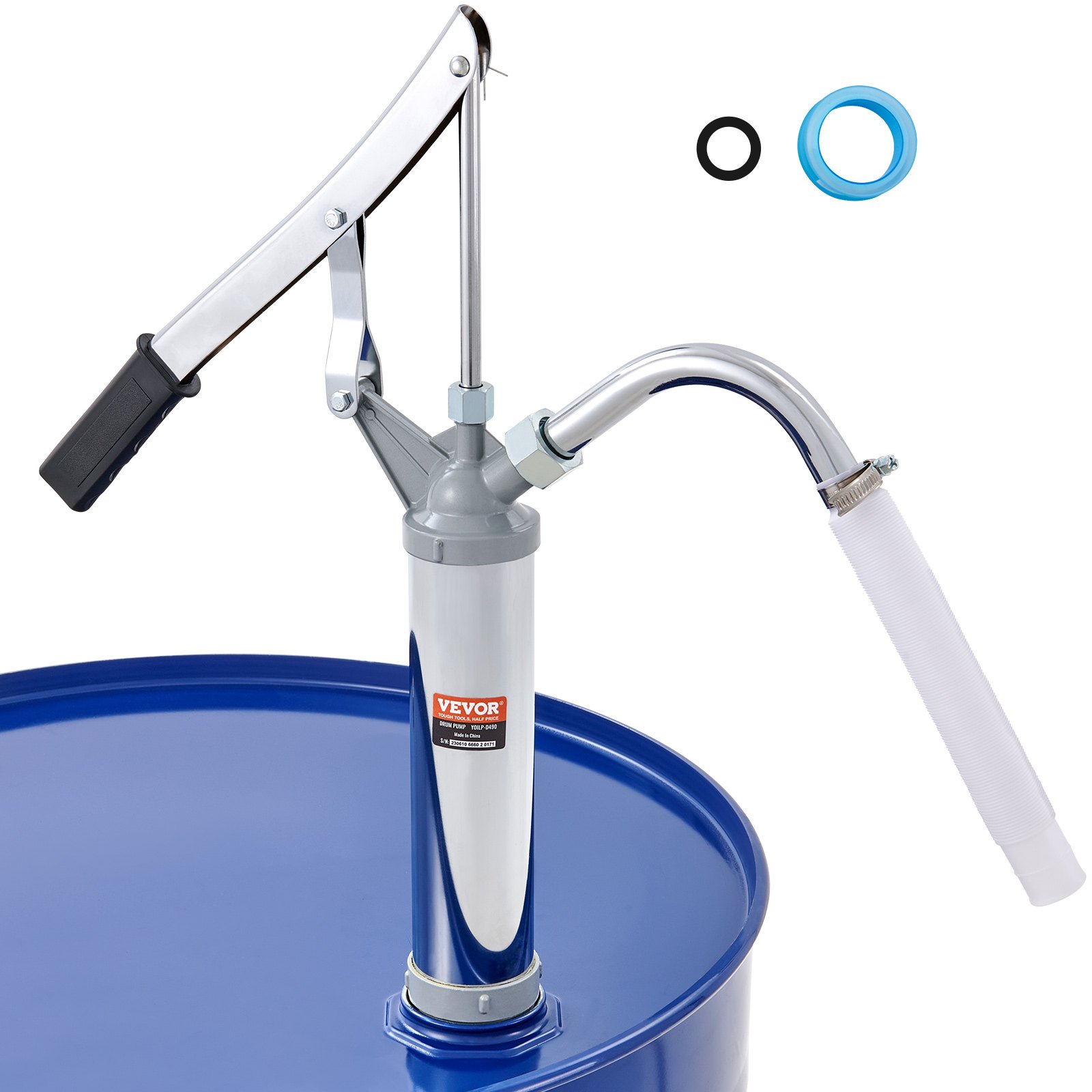VEVOR Drum Pump 10 oz. Drum Pump with Lever Action per Stroke for Drums from 5 to 55 Gallons with Two-Part Telescopic Suction Tube and Hose for Pumping Fuel Oil Diesel and Carbon Steel