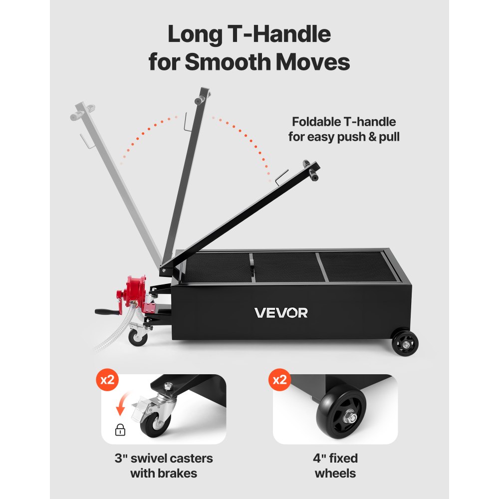 VEVOR Low Profile Olieopvangbak, 94,6L Olieopvangkar met pomp, 2,2m slang en T-handgreep, lekvrij en corrosiebestendig, voor auto's, SUV's, vrachtwagens en ATV's, zwart