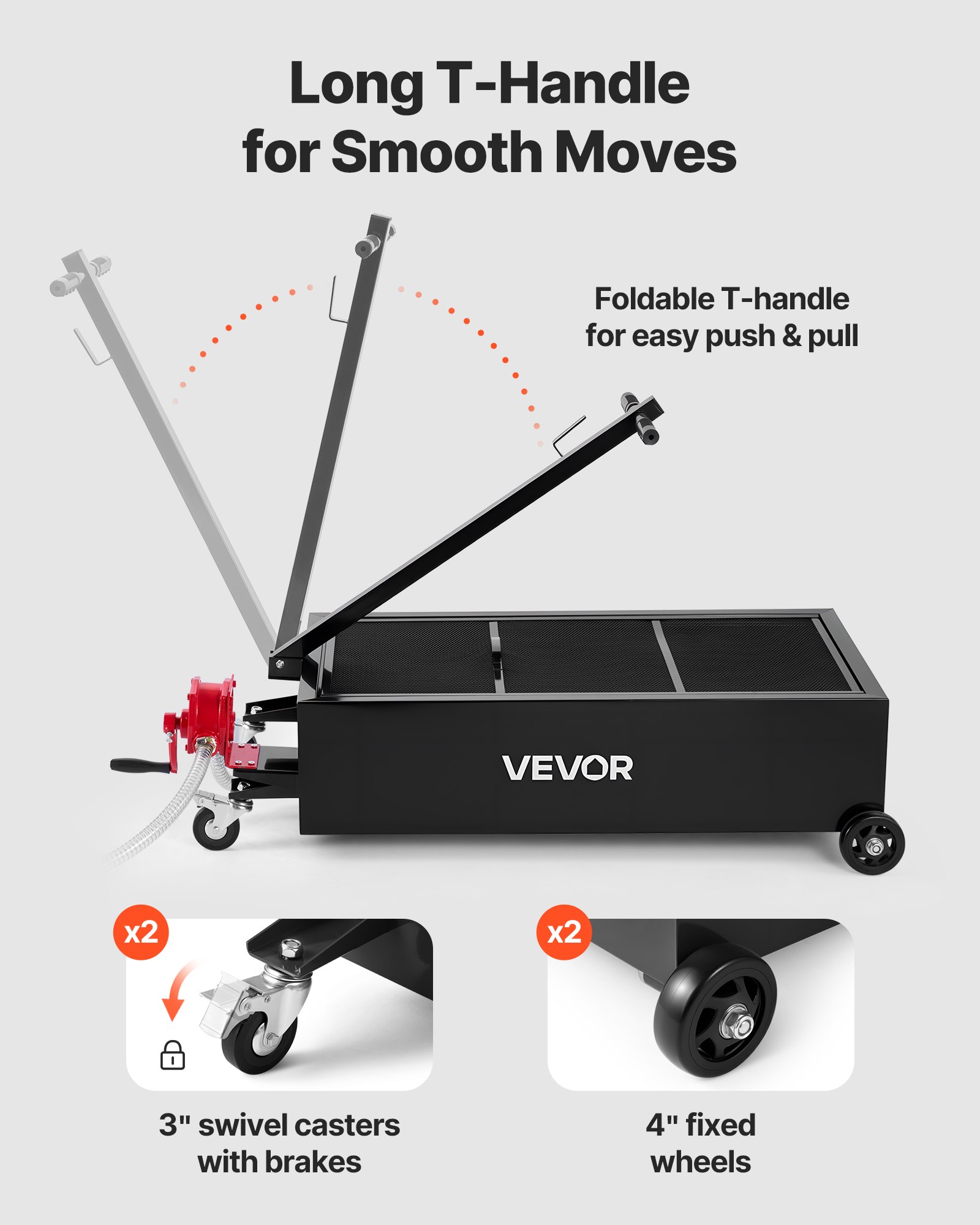 VEVOR Low Profile Olieopvangbak, 94,6L Olieopvangkar met pomp, 2,2m slang en T-handgreep, lekvrij en corrosiebestendig, voor auto's, SUV's, vrachtwagens en ATV's, zwart